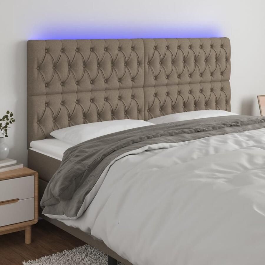 VidaXL Hoofdbord LED 180x7x118 128 cm Taupe Hoofdboard Led Lamp Headboard Slaapkamers Taupecleur Tapijt - Foto 2
