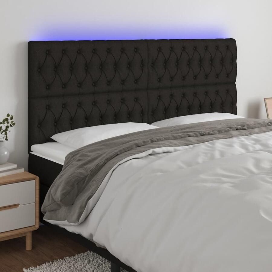 VidaXL Hoofdbord LED 200x7x118 128 cm Stof Zwart Hoofdboard Led Verlichting Hoofdbord Zwart Bedstek Headboard Comfortabel Leeshoek Tv Hoek - Foto 2