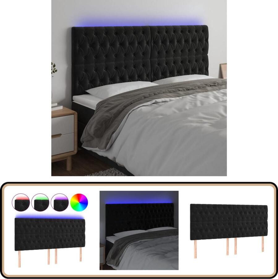 VidaXL Hoofdbord LED 200x7x118 128 cm Zwart Fluweel Hoofddekbed Led Hoofdbord Met Licht Velvet Hoofdbord Zwarte Hoofdbord Slaap Accessoires