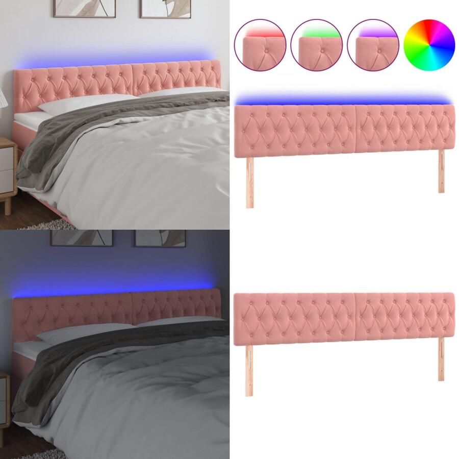 VidaXL Hoofdbord LED 200x7x78 88 cm fluweel roze