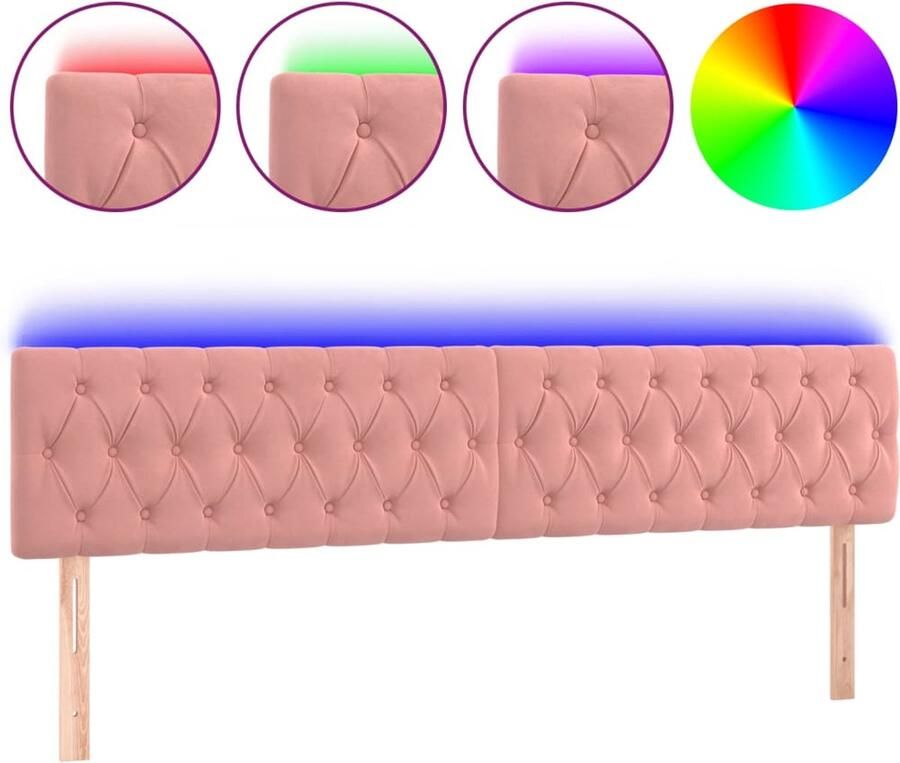 VidaXL Hoofdbord LED 200x7x78 88 cm fluweel roze - Foto 2