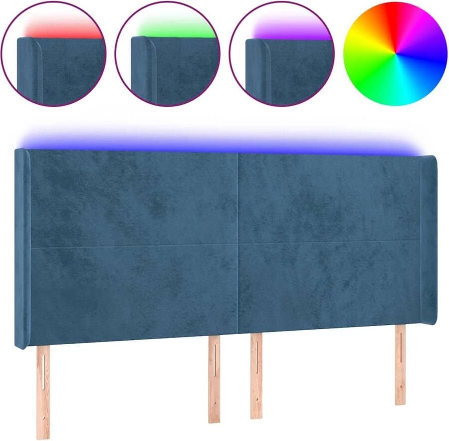 VidaXL Hoofdbord LED 203 cm Fluweel Donkerblauw Hoofdboard Led Hoofdbord Velvet Hoofdbord Blauw Hoofdbord Met Led Verlichting Hoofdbord Elektrisch Verstelbaar Hoofdbord Ergonomisch Slaap Accessoires - Foto 2