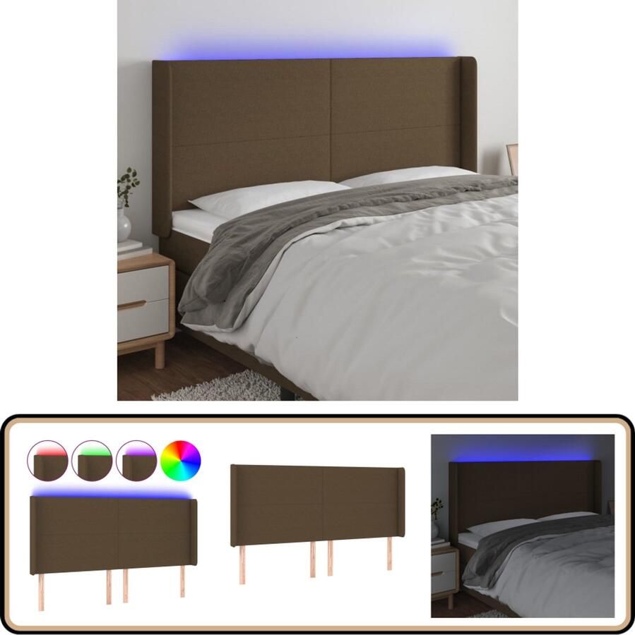 VidaXL Hoofdbord LED Stof Donkerbruin 183 cm Hoofdboard Led Headboard Bruine Hoofdstoel Bedstee Accessoires Slaapkamers Decoratie Comfortabel Leeshoek