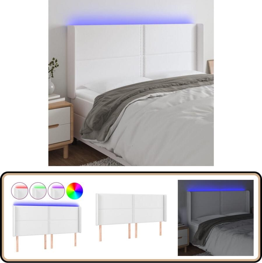 VidaXL Hoofdbord LED 203x16x118 cm Kunstleer Wit Hoofdboard Led Headboard Hoofdkussen Slaap Accessoires Bedroom Decor Witte Kamerdecoratie