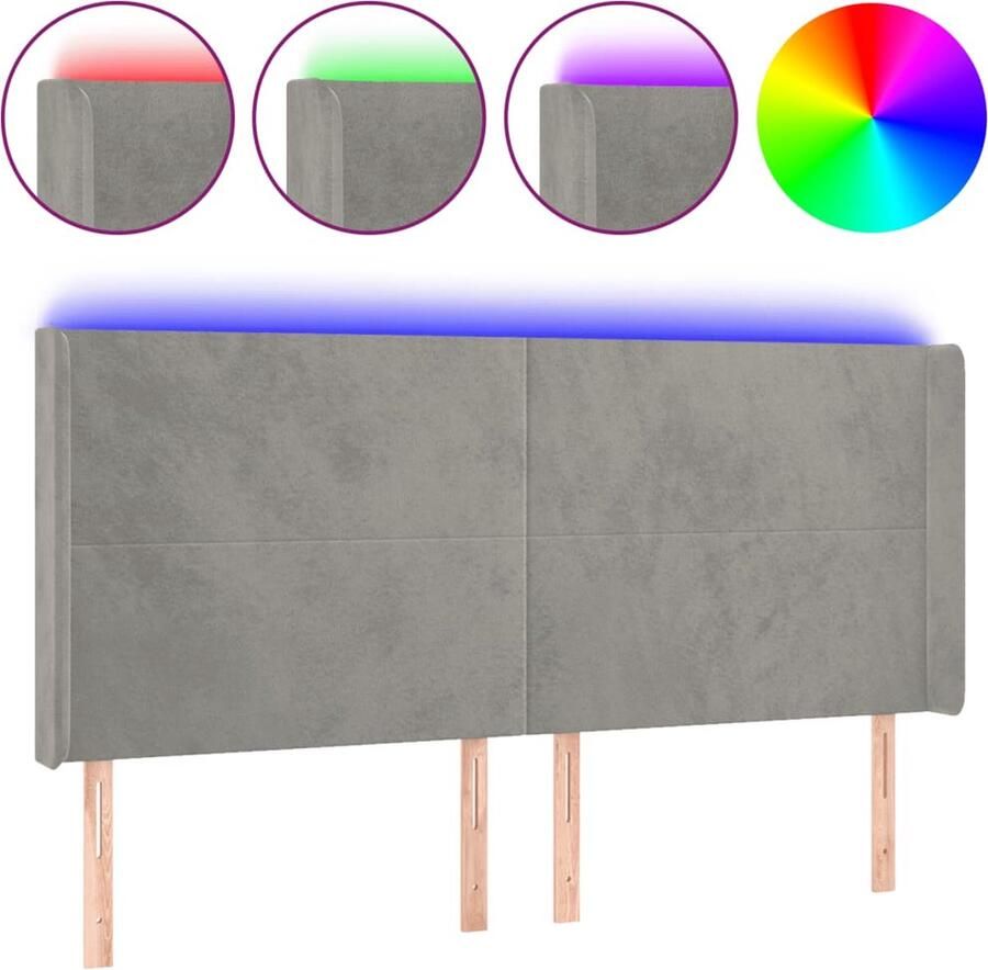 VidaXL Hoofdbord LED 163x16x118 128 cm Fluweel Lichtgrijs Hoofdboard Led Hoofdbord Bedhoofdbord Velvet Hoofdbord Grijs Hoofdbord Adjustable Hoofdbord Leeshoek Tv Hoek - Foto 3
