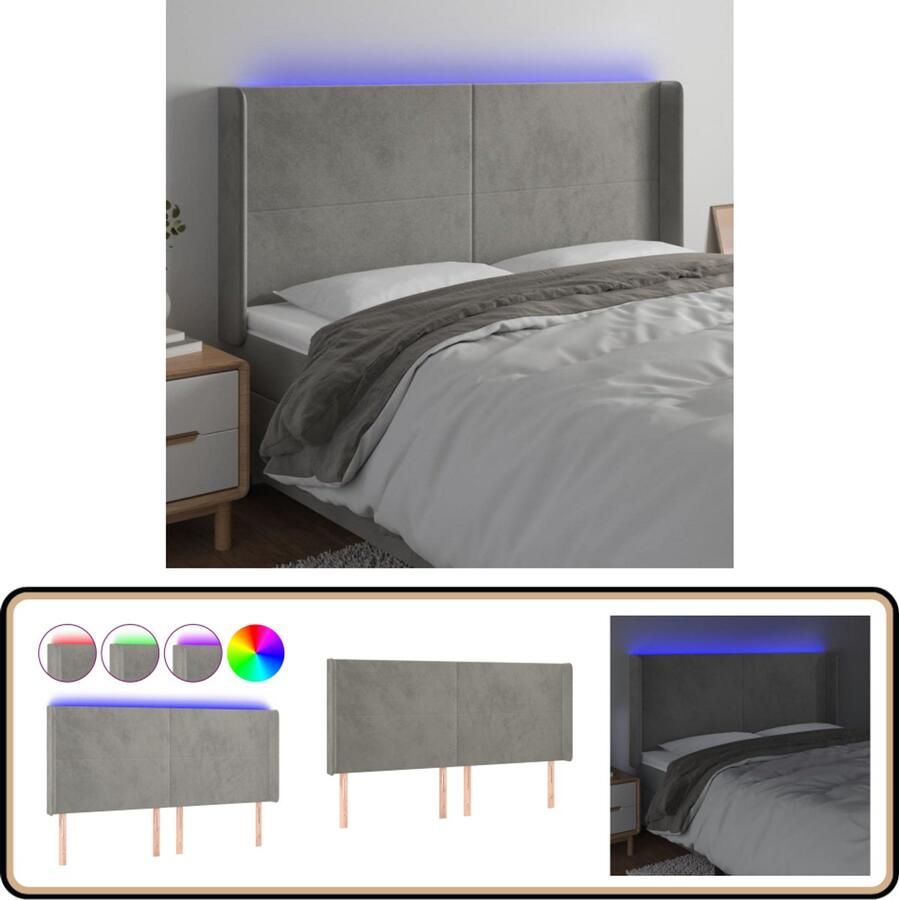 VidaXL Hoofdbord LED 203x16x118 cm Lichtgrijs Hoofdboard Led Hoofdbord Velvet Hoofdbord Bedstek Slaapkamersdecoratie Verlichtings Accessoires