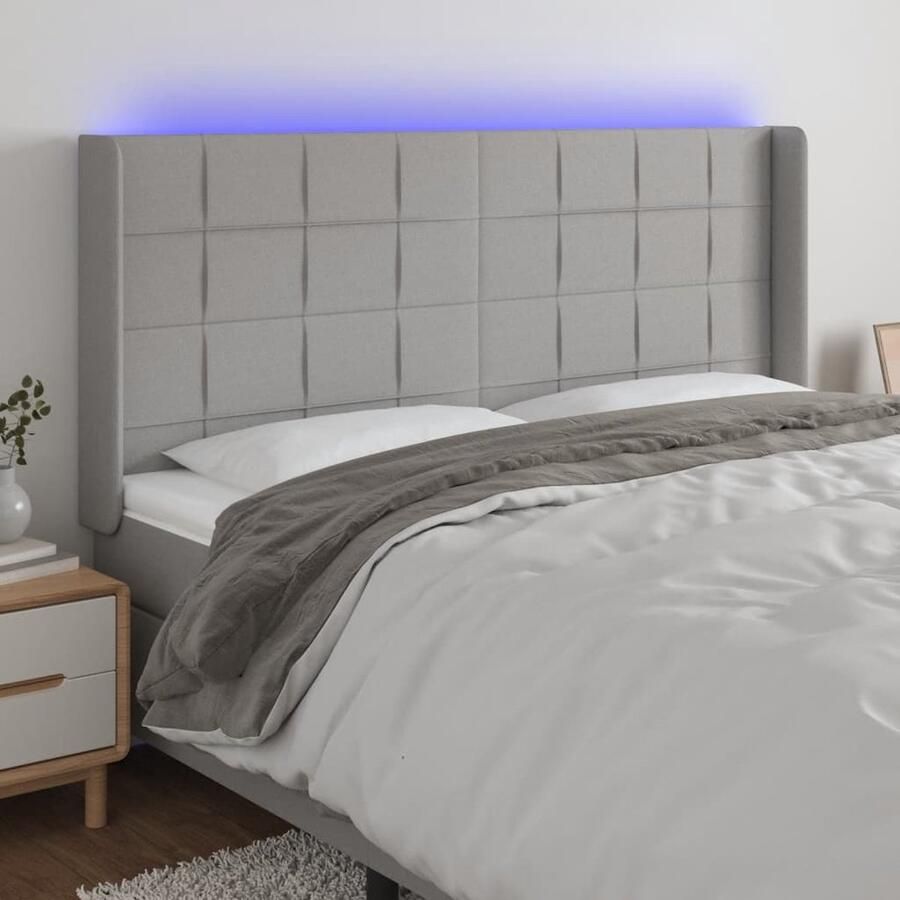VidaXL Hoofdbord LED 203x16x118 cm Lichtgrijs Hoofdboard Led Verlichting Hoofdbord Grijs Beddecoratie Slaapkamers - Foto 2