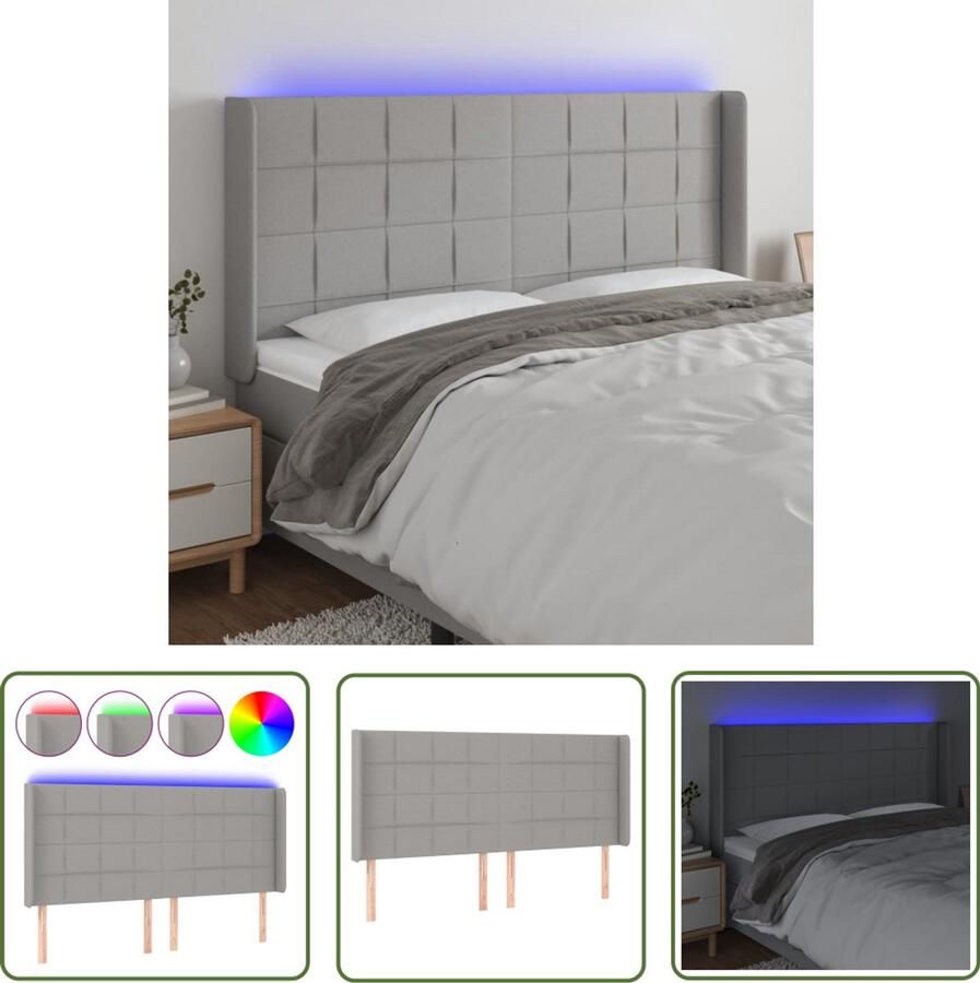 VidaXL Hoofdbord LED 203x16x118 cm Lichtgrijs Hoofdboard Led Verlichting Hoofdbord Grijs Beddecoratie Slaapkamers