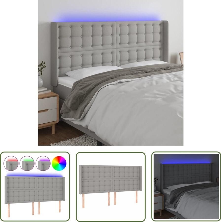 VidaXL Hoofdbord LED 203x16x118 cm Lichtgrijs Stof Hoofdboard Led Hoofdbord Grijs Comfortabel Hoofdbord Leeshoek Maken Tvkijken In Bed Slaapcomfort