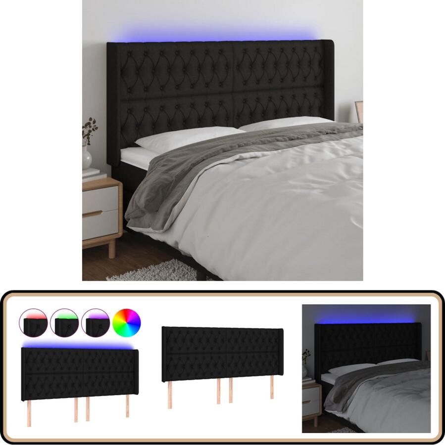 VidaXL Hoofdbord LED 203x16x118 cm Zwart Stof Hoofdboard Led Hoofdbord Zwart Beddecoratie Led Verlichting Slaapkamervoorwerp