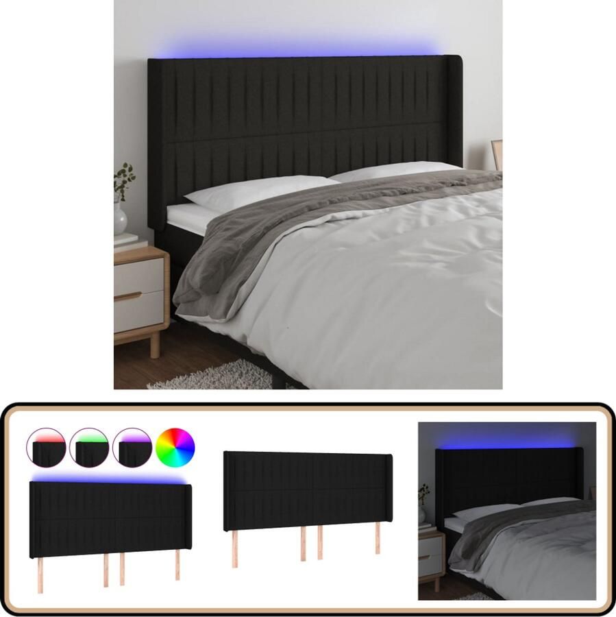 VidaXL Hoofdbord LED 203x16x118 cm Zwart Stof LED Hoofdbord Hoofdkussen Led Lamp Slaap Accessoires Bedroom Decoratie Zwarte Hoofdbord