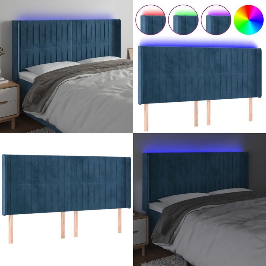 VidaXL Hoofdbord LED 203x16x118 128 cm fluweel donkerblauw Hoofdbord Hoofdborden Hoofdeinde Houten Hoofdbord