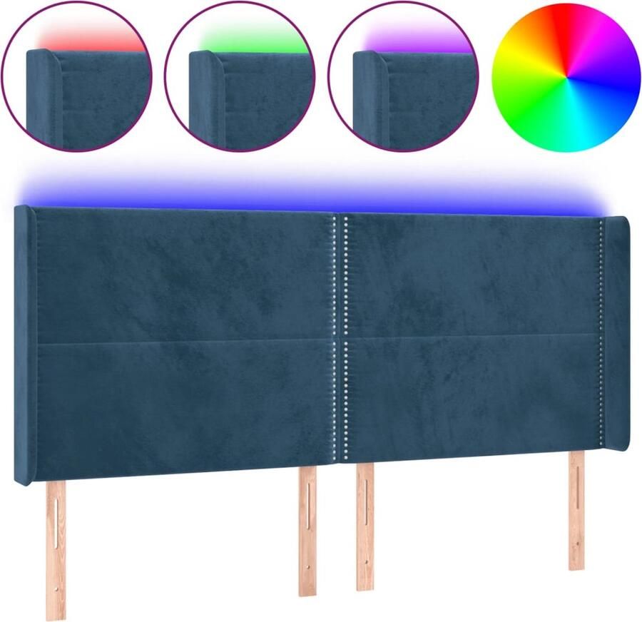 VidaXL Hoofdbord LED 183x16x118 128 cm fluweel donkerblauw - Foto 3