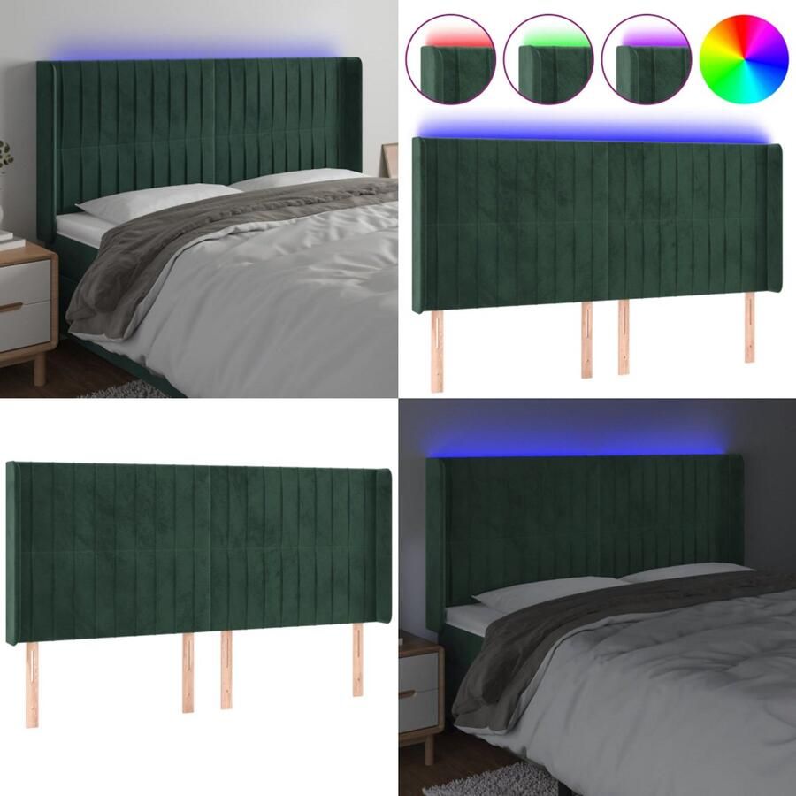 VidaXL Hoofdbord LED 203x16x118 128 cm fluweel donkergroen Hoofdbord Hoofdborden Hoofdeinde Houten Hoofdbord