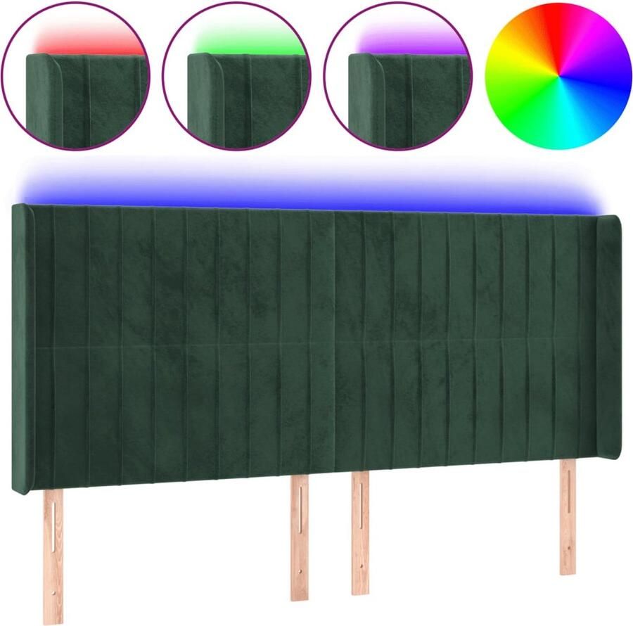 VidaXL Hoofdbord LED 203x16x118 128 cm fluweel donkergroen - Foto 2