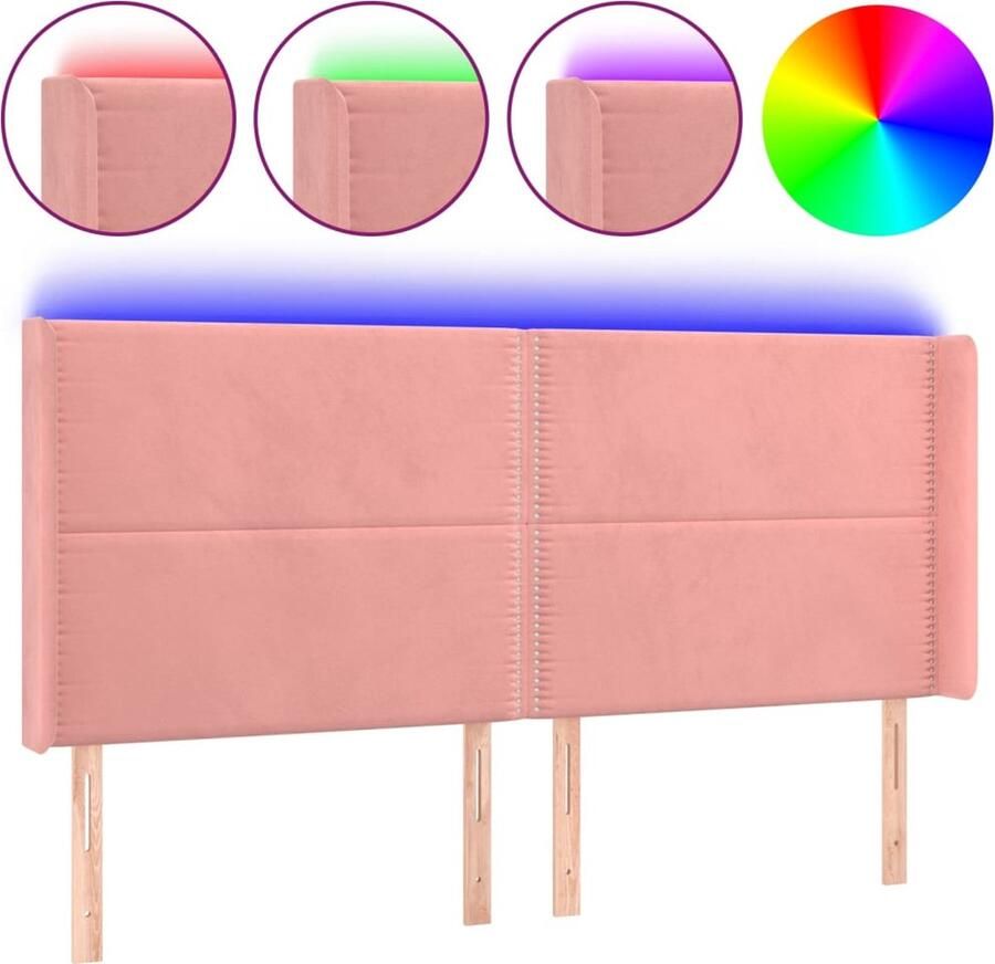 VidaXL Hoofdbord LED 203x16x118 128 cm fluweel roze - Foto 2
