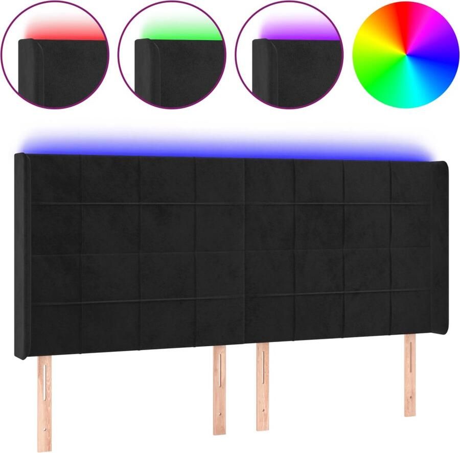 VidaXL Hoofdbord LED 163x16x118 128 cm fluweel zwart