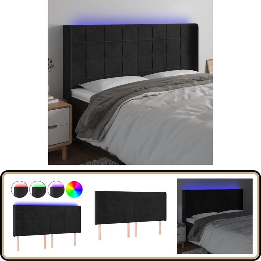 VidaXL Hoofdbord LED 203x16x118 128 cm Fluweel Zwart Klassieke Hoofdbord Led Hoofdbord Velvet Hoofdbord Zwarte Hoofdbord Bedhoofd Hoofdsteunen Slaapcomfort