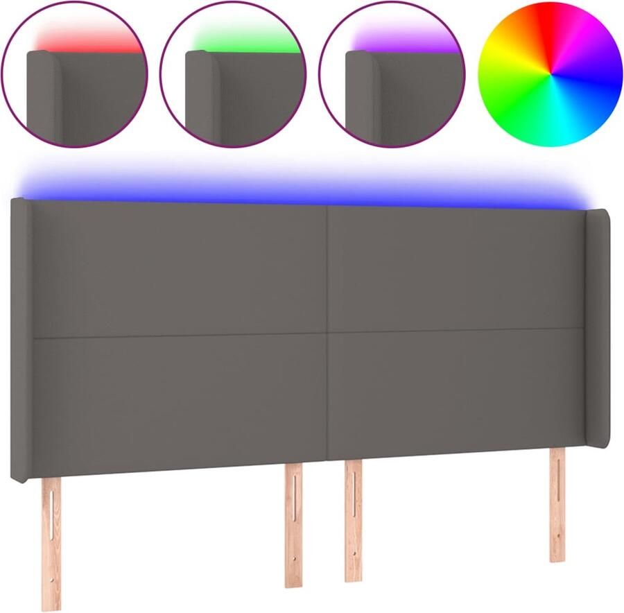 VidaXL Hoofdbord LED 203x16x118 128 cm kunstleer grijs