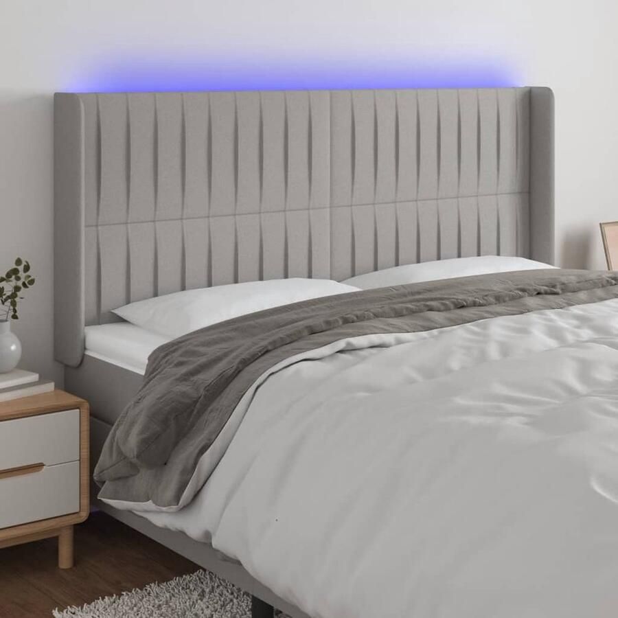 VidaXL Hoofdbord LED 203x16x118 128 cm Lichtgrijs Hoofdboard Led Headboard Hoofdkussen Slaap Accessoires Bedroom Decor Grijs Hoofdboard Stoffen Hoofdbord Verlicht Hoofdbord - Foto 2