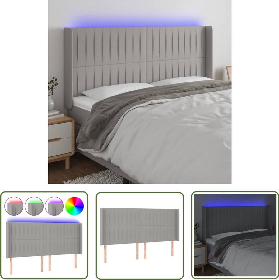 VidaXL Hoofdbord LED 203x16x118 128 cm Lichtgrijs Hoofdboard Led Headboard Hoofdkussen Slaap Accessoires Bedroom Decor Grijs Hoofdboard Stoffen Hoofdbord Verlicht Hoofdbord