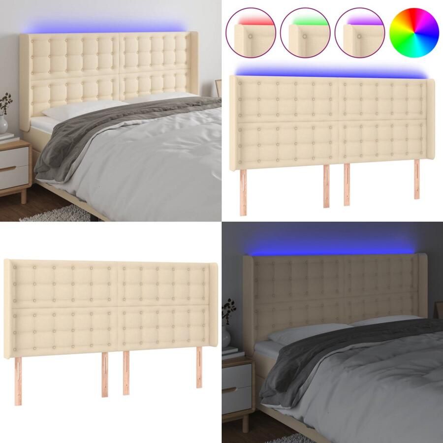 VidaXL Hoofdbord LED 203x16x118 128 cm stof crèmekleurig Hoofdbord Hoofdborden Hoofdeinde Houten Hoofdbord