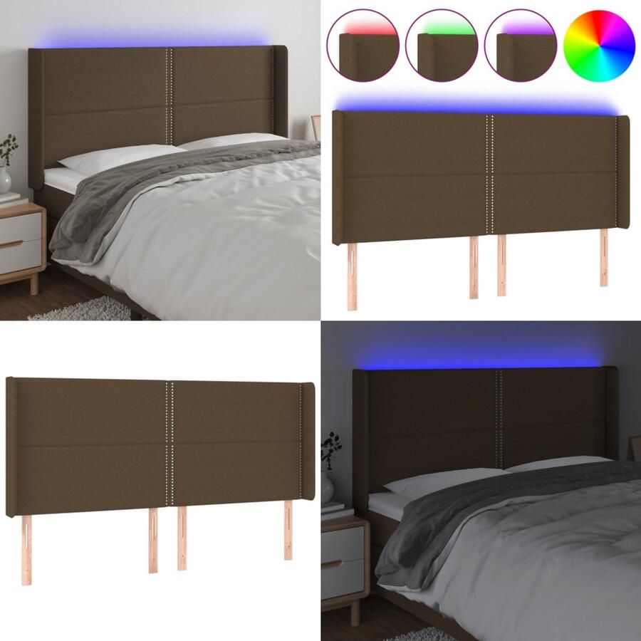 VidaXL Hoofdbord LED 203x16x118 128 cm stof donkerbruin Hoofdbord Hoofdborden Hoofdeinde Houten Hoofdbord