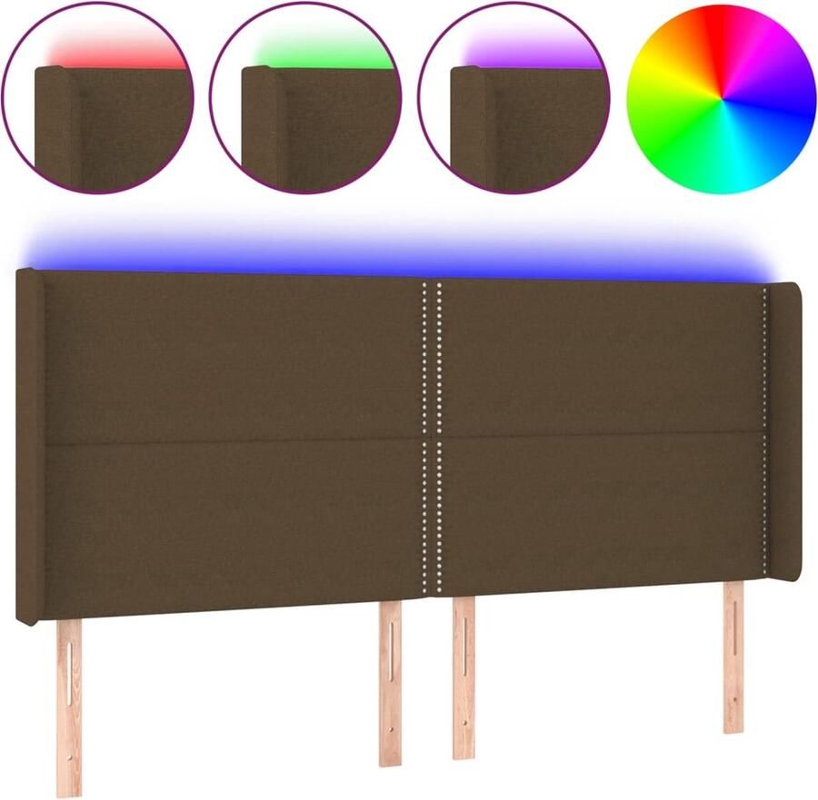 VidaXL Hoofdbord LED 203x16x118 128 cm stof donkerbruin - Foto 2