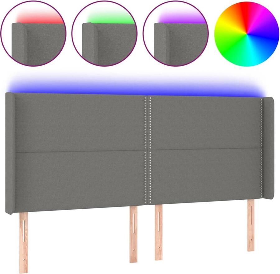 VidaXL Hoofdbord LED 203x16x118 128 cm stof donkergrijs