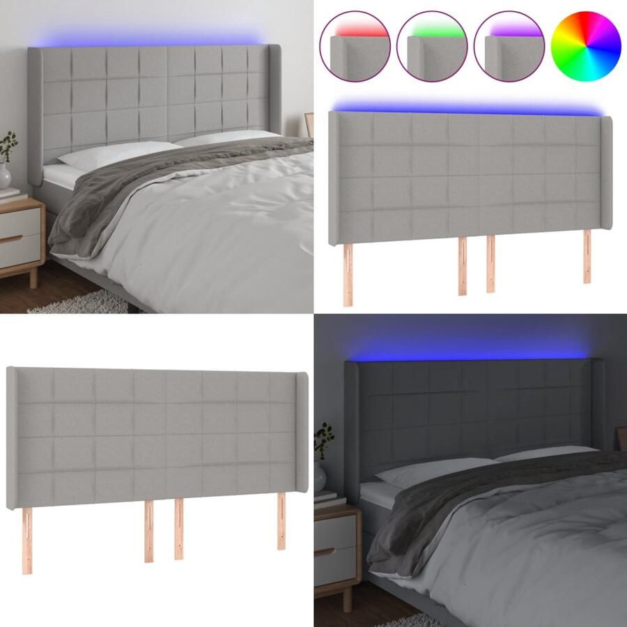 VidaXL Hoofdbord LED 203x16x118 128 cm stof lichtgrijs Hoofdbord Hoofdborden Hoofdeinde Houten Hoofdbord