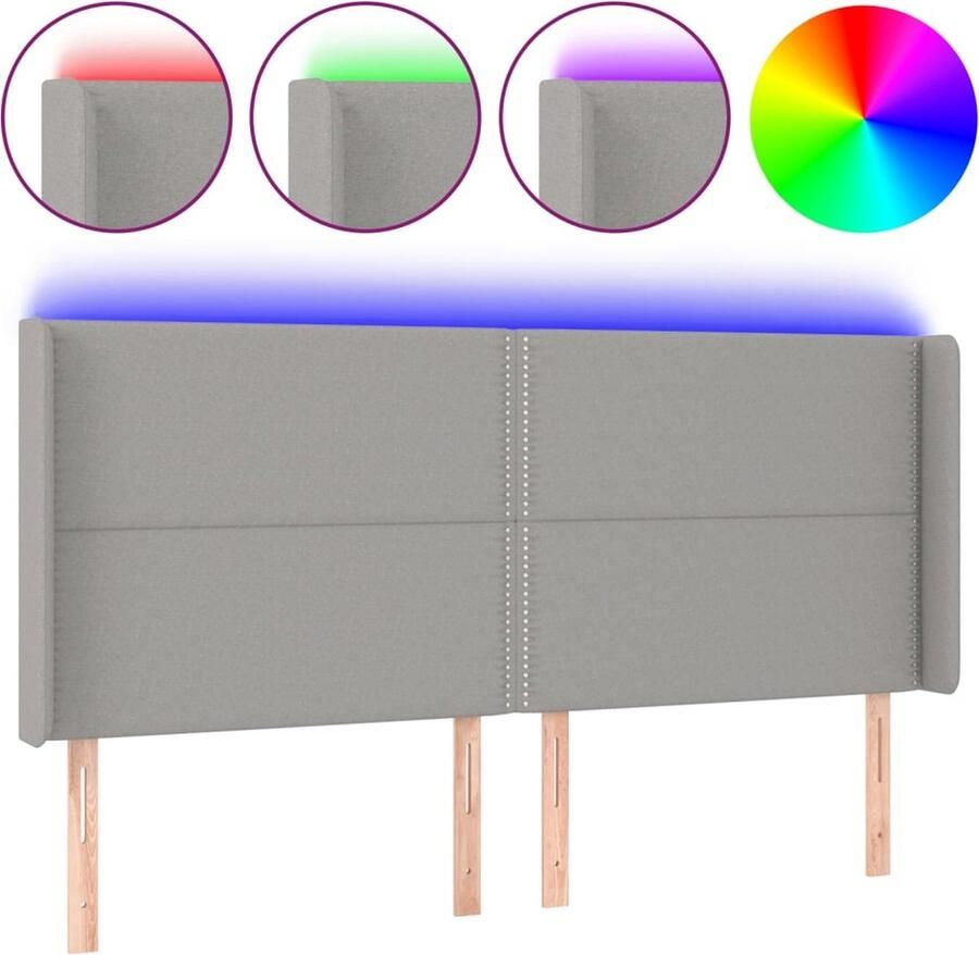 VidaXL Hoofdbord LED 203x16x118 128 cm stof lichtgrijs - Foto 2