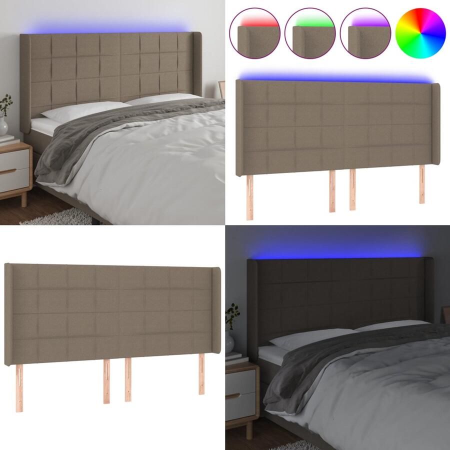 VidaXL Hoofdbord LED 203x16x118 128 cm stof taupe Hoofdbord Hoofdborden Hoofdeinde Houten Hoofdbord