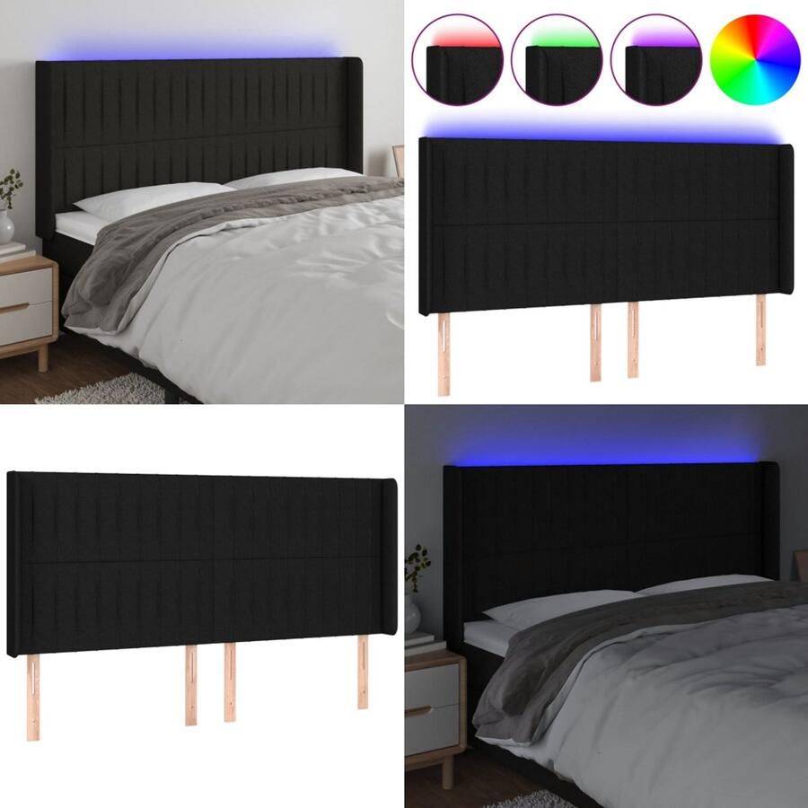 VidaXL Hoofdbord LED 203x16x118 128 cm stof zwart Hoofdbord Hoofdborden Hoofdeinde Houten Hoofdbord