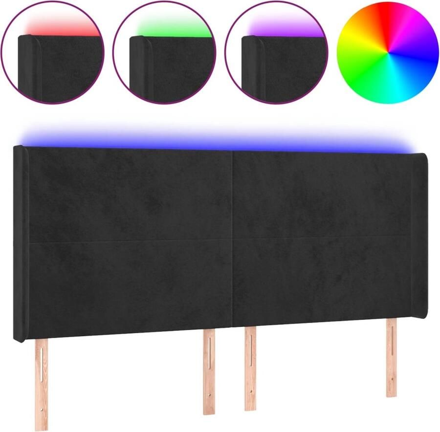 VidaXL Hoofdbord LED 203x16x118 128 cm Zwart Fluweel Hoofdboard Led Headboard Velvet Headboard Zwarte Hoofdbord Bedstee Bedroom Decoratie Luxe Hoofdbord - Foto 2