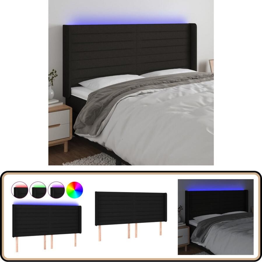 VidaXL Hoofdbord LED 203x16x118 128 cm Zwart Stof Hoofdboard Led Headboard Hoofdkussen Slaapcomfort Bedroom Decor Moderne Slaapkamer Zwarte Meubels Stoffen Hoofdborden