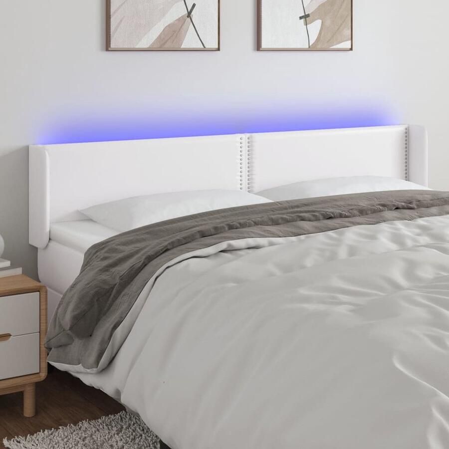VidaXL Hoofdbord LED 183x16x78 88 cm Kunstleer Wit Hoofdboard Led Verlichting Kunstleder Hoofdborden Bedroom Decor Slaapkamers - Foto 2
