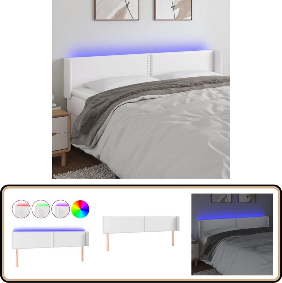 VidaXL Hoofdbord LED 183x16x78 88 cm Kunstleer Wit Hoofdboard Led Verlichting Kunstleder Hoofdborden Bedroom Decor Slaapkamers