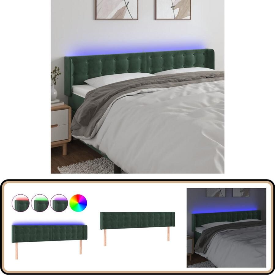 VidaXL Hoofdbord LED 203x16x78 88 cm Donkergroen Hoofdboard Led Headboard Velvet Headboard Bedhead Slaapkamervloer