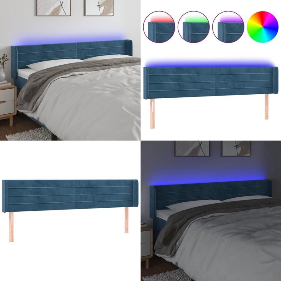 VidaXL Hoofdbord LED 203x16x78 88 cm fluweel donkerblauw Hoofdbord Hoofdborden Hoofdeinde Houten Hoofdbord