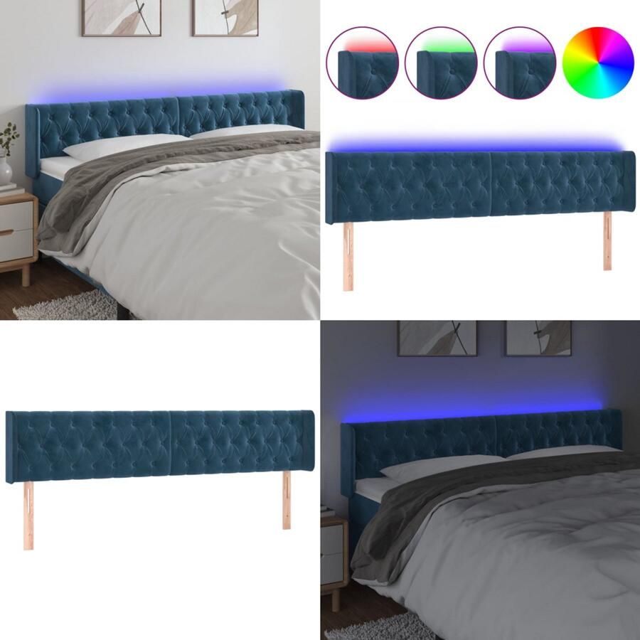 VidaXL Hoofdbord LED 203x16x78 88 cm fluweel donkerblauw Hoofdbord Hoofdborden Hoofdeinde Houten Hoofdbord