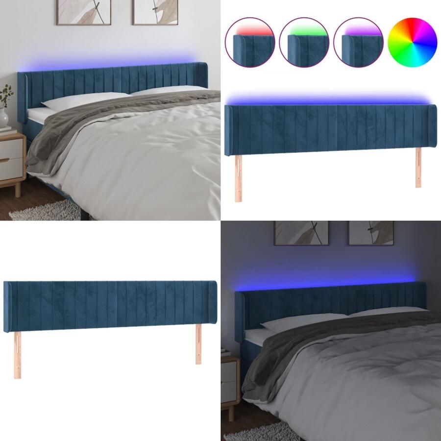 VidaXL Hoofdbord LED 203x16x78 88 cm fluweel donkerblauw Hoofdbord Hoofdborden Hoofdeinde Houten Hoofdbord