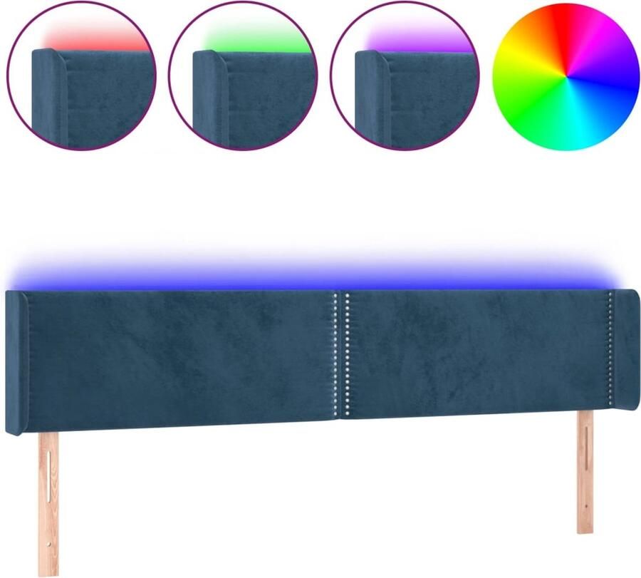 VidaXL Hoofdbord LED 203x16x78 88 cm fluweel donkerblauw