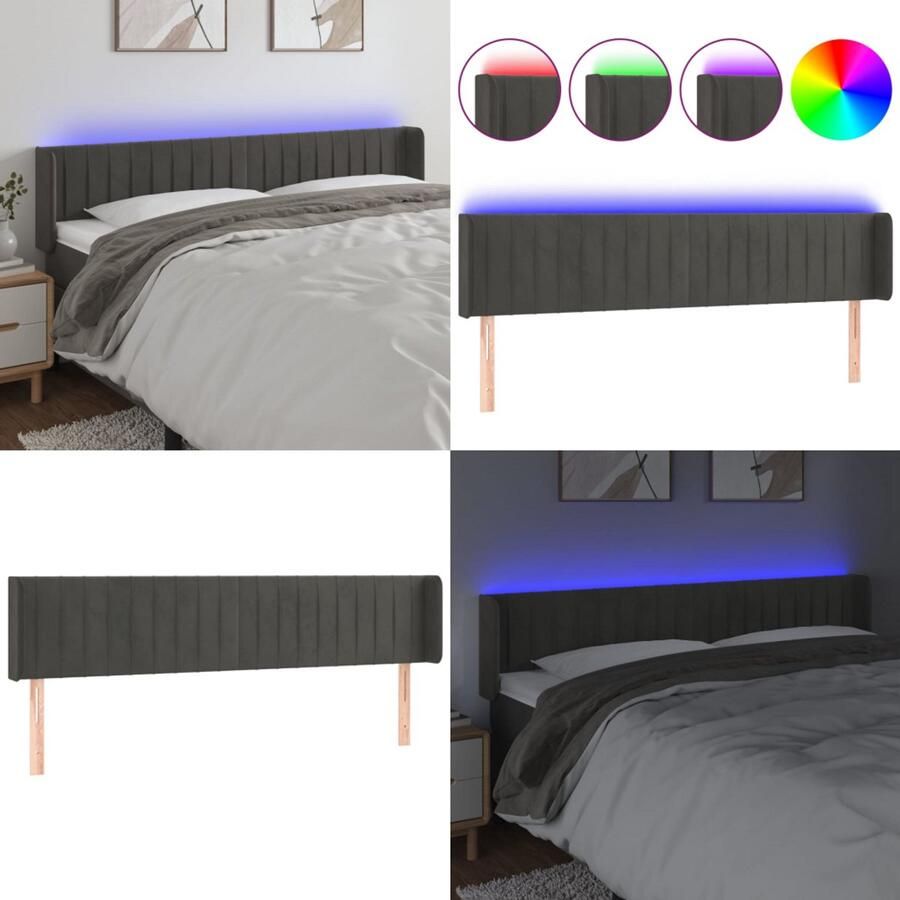 VidaXL Hoofdbord LED 203x16x78 88 cm fluweel donkergrijs Hoofdbord Hoofdborden Hoofdeinde Houten Hoofdbord