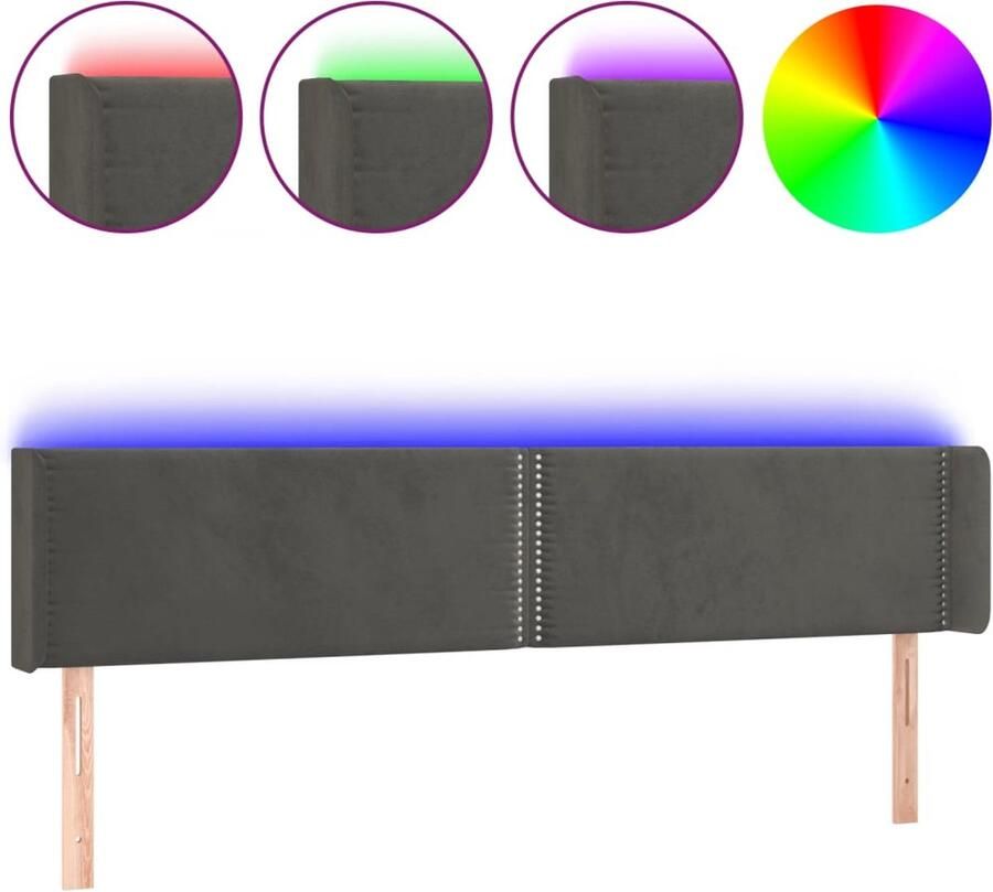 VidaXL Hoofdbord LED 203x16x78 88 cm fluweel donkergrijs