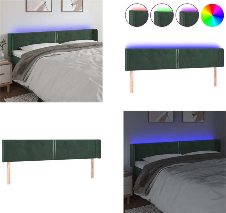 VidaXL Hoofdbord LED 203x16x78 88 cm fluweel donkergroen Hoofdbord Hoofdborden Hoofdeinde Houten Hoofdbord - Foto 2