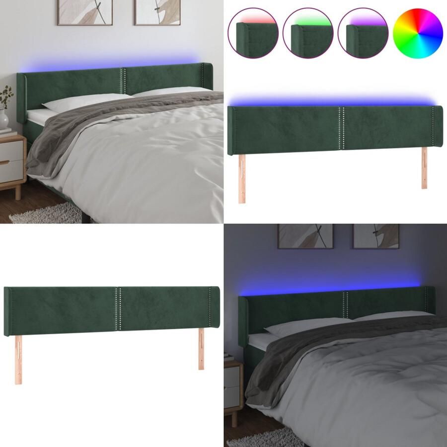 VidaXL Hoofdbord LED 203x16x78 88 cm fluweel donkergroen Hoofdbord Hoofdborden Hoofdeinde Houten Hoofdbord