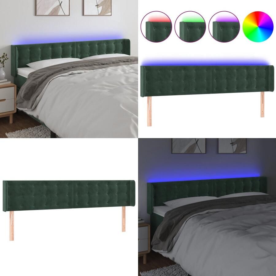 VidaXL Hoofdbord LED 203x16x78 88 cm fluweel donkergroen Hoofdbord Hoofdborden Hoofdeinde Houten Hoofdbord