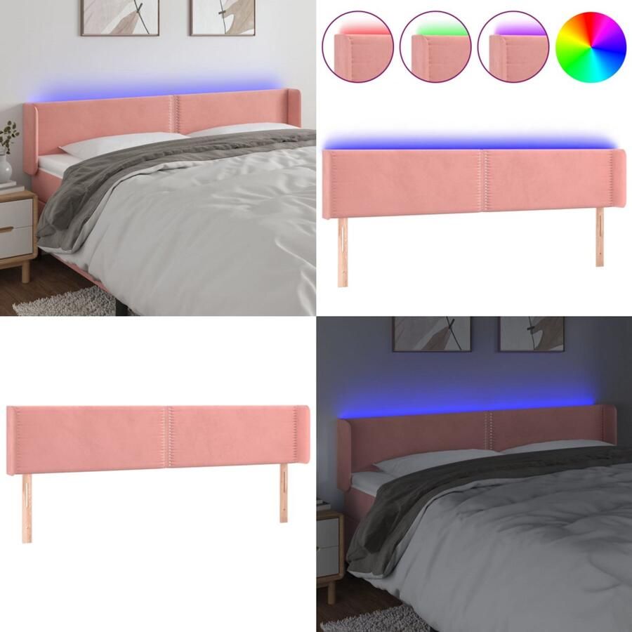 VidaXL Hoofdbord LED 203x16x78 88 cm fluweel roze Hoofdbord Hoofdborden Hoofdeinde Houten Hoofdbord