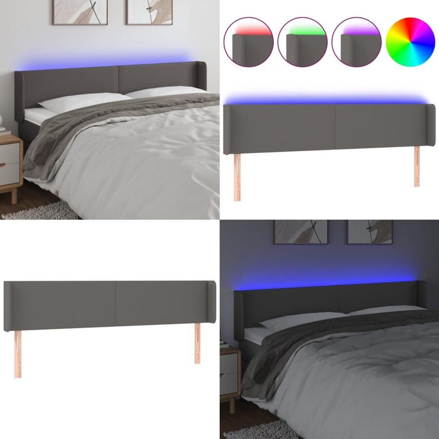 VidaXL Hoofdbord LED 203x16x78 88 cm kunstleer grijs Hoofdbord Hoofdborden Hoofdeinde Houten Hoofdbord