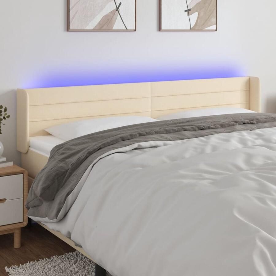 VidaXL Hoofdbord LED 203x16x78 88 cm Stof Crème Hoofdboard Led Headboard Crème Hoofdboard Bedstede Slaapkamersdecoratie Comfortabel Hoofdbord - Foto 2